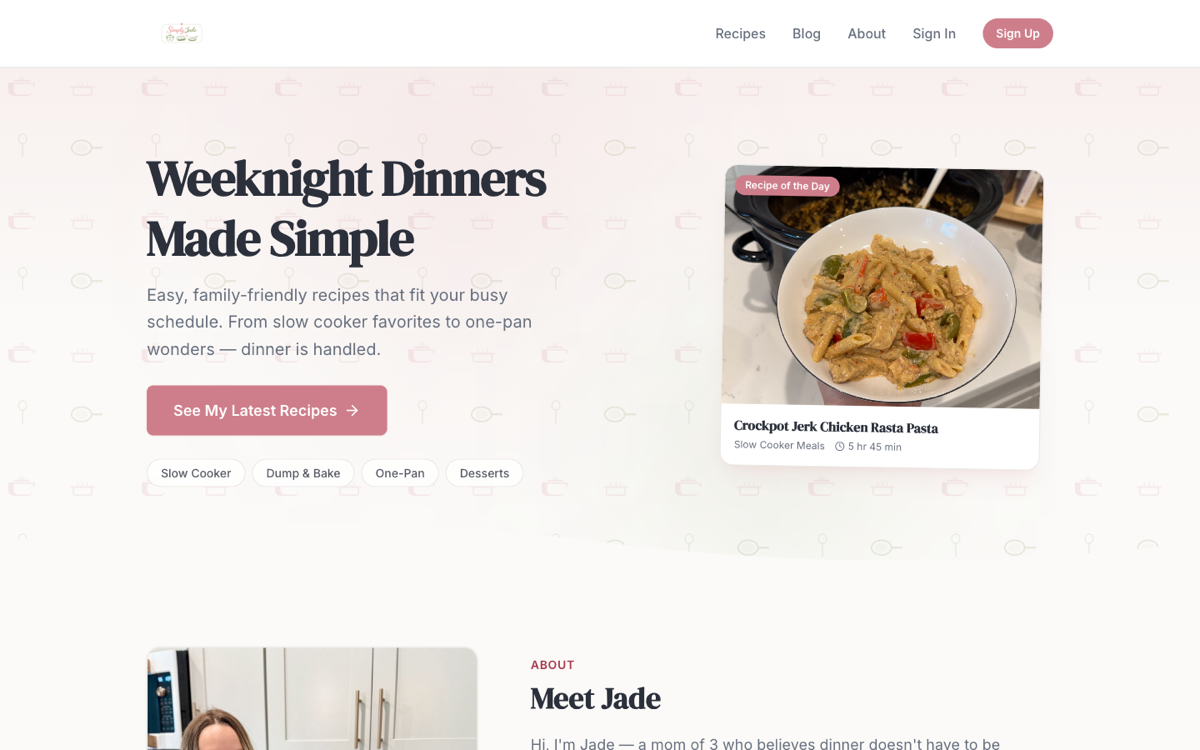 Simply Jade homepage: weeknight dinner recipes